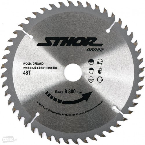 Диск пильный с напаянными зубцами из твердых сплавов 160/20 48T  8822...STHOR 08822