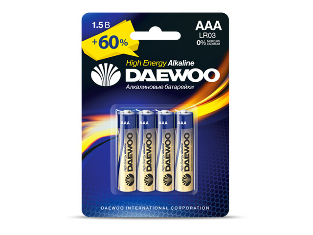 Батарейка AAA LR03 1.5V alkaline BL-4шт  DAEWOO 4895205006843