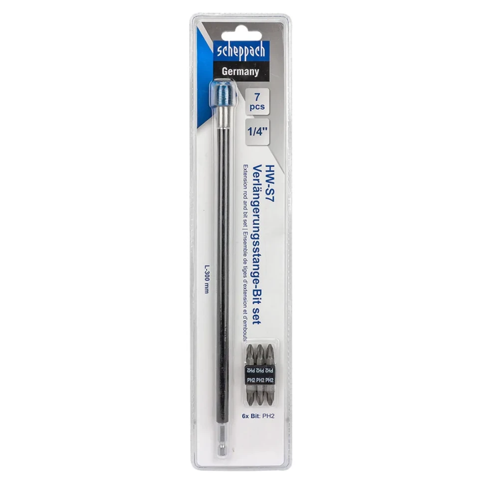 Биты PH2 1/4"х25мм с битодержателем, набор 7пр. Scheppach Sch-HW-S7