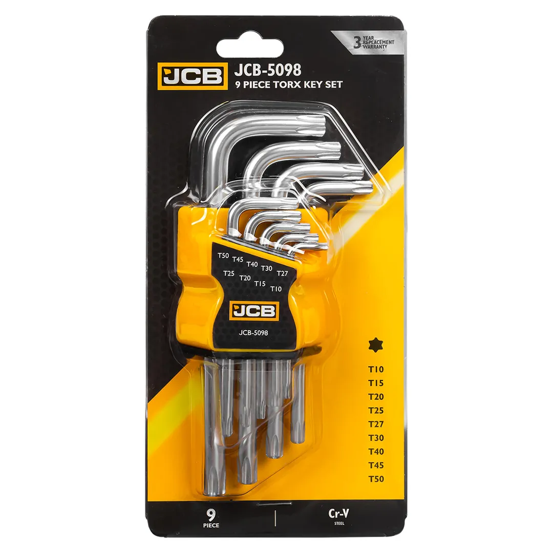 Ключи Г-образные TORX, набор 9пр. (Т10, Т15, Т20, Т25, Т27, Т30, Т40, Т45, Т50) JCB JCB-5098