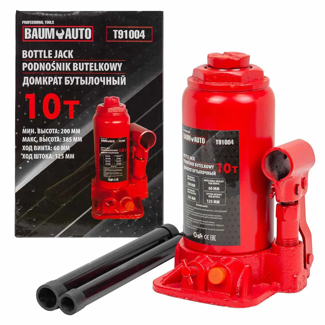 Домкрат бутылочный 10т (h min 200мм, h max 385мм) Baum Auto BaumAuto BM-T91004