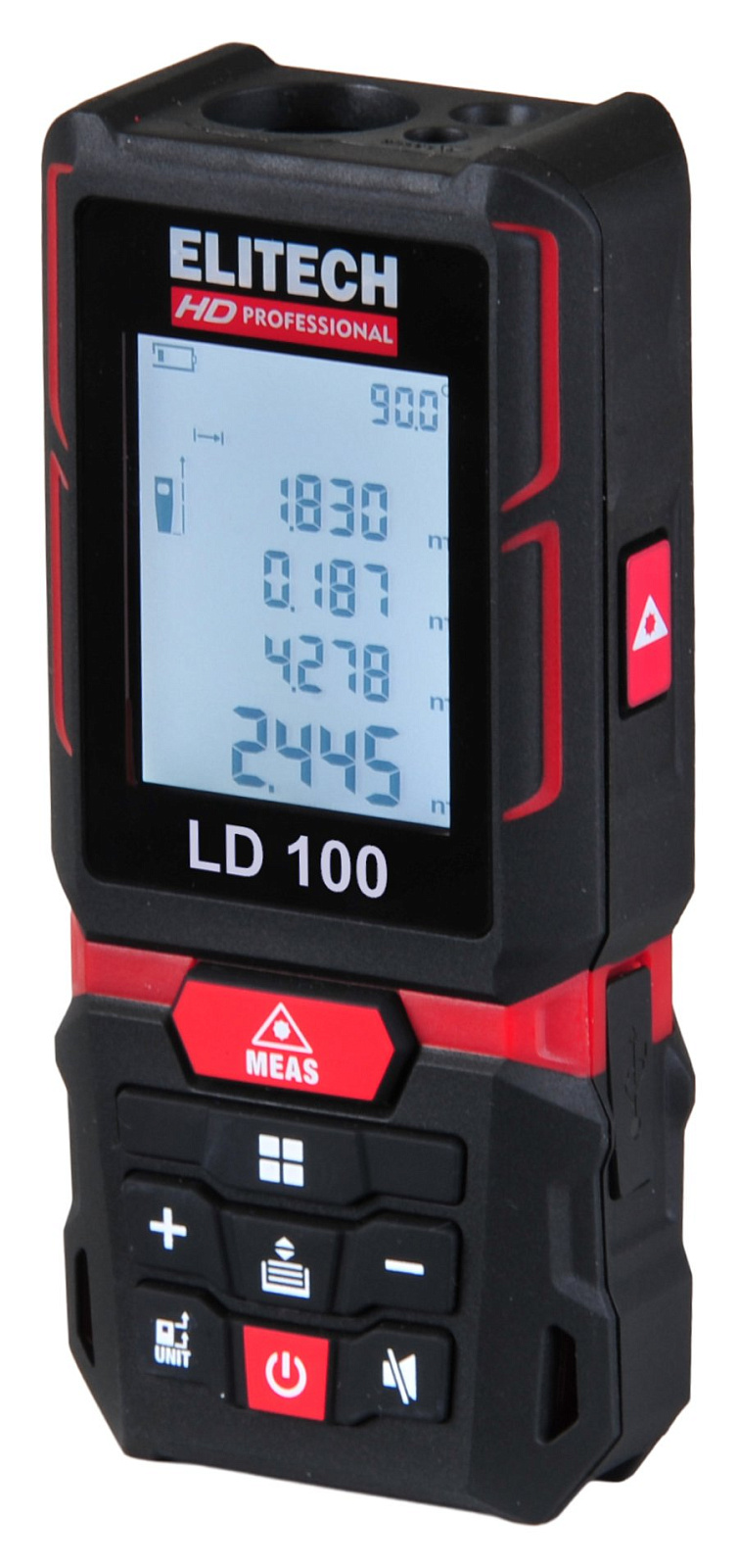 Дальномер лазерный LD100 (HD/100 м/± 2 мм/м /2хAAA Ni-MH/Коробка)  ELITECH 204771