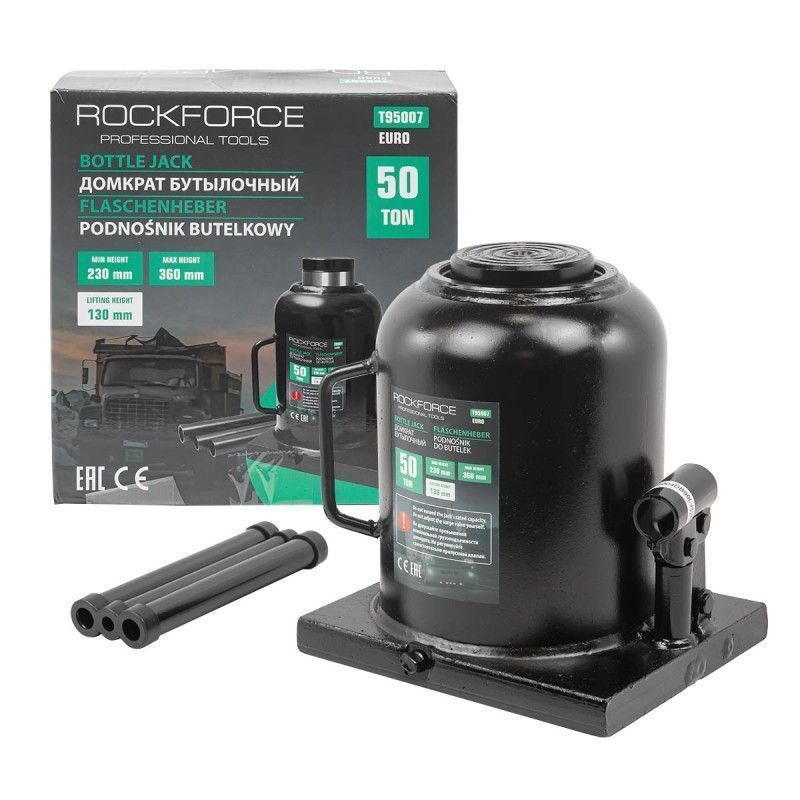 Домкрат бутылочный 50т низкопрофильный (h min 230мм, h max 360мм) Rock FORCE RF-T95007