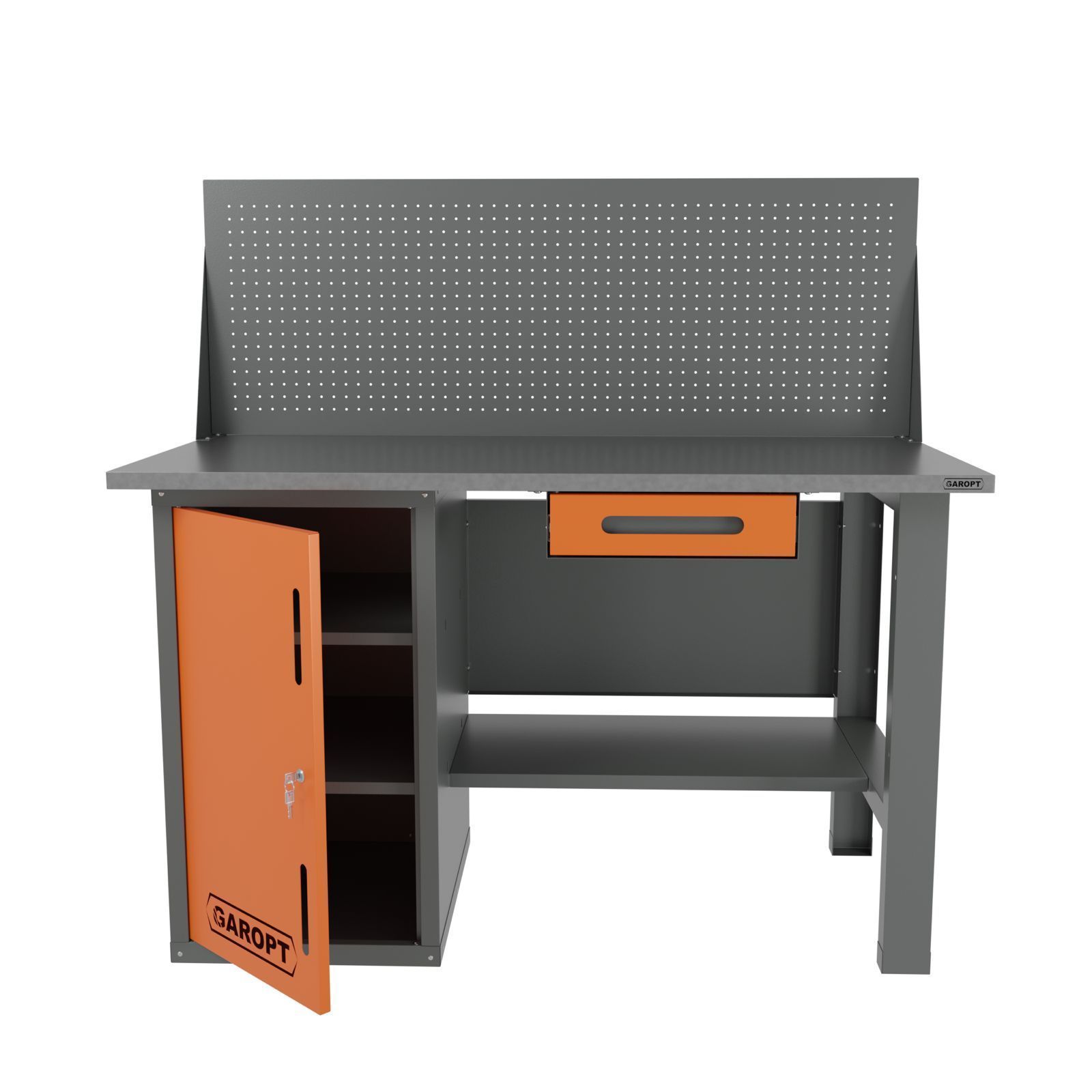 Верстак однотумбовый с ящиком и экраном 1400*700 GAROPT оранжевая  ...Garopt GT1400STDY1PP.orange