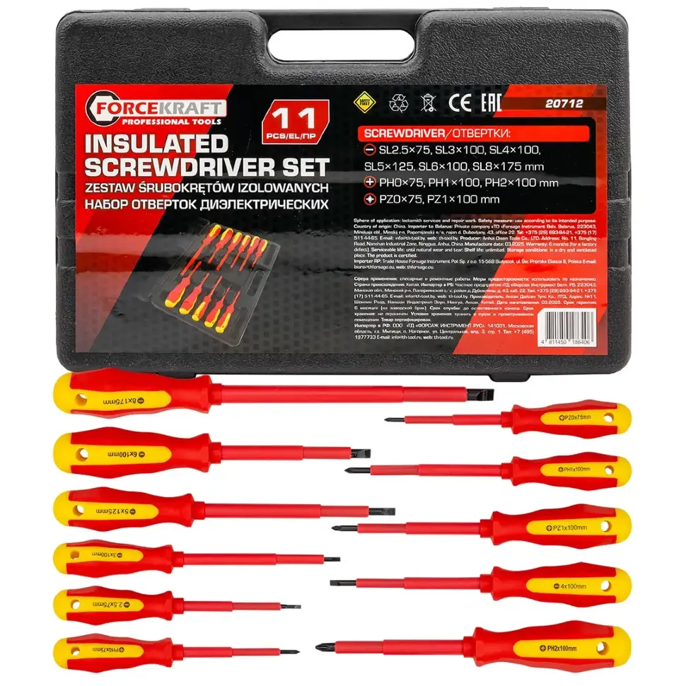 Отвертки диэлектрические, набор 11пр.  FORCEKRAFT FK-20712