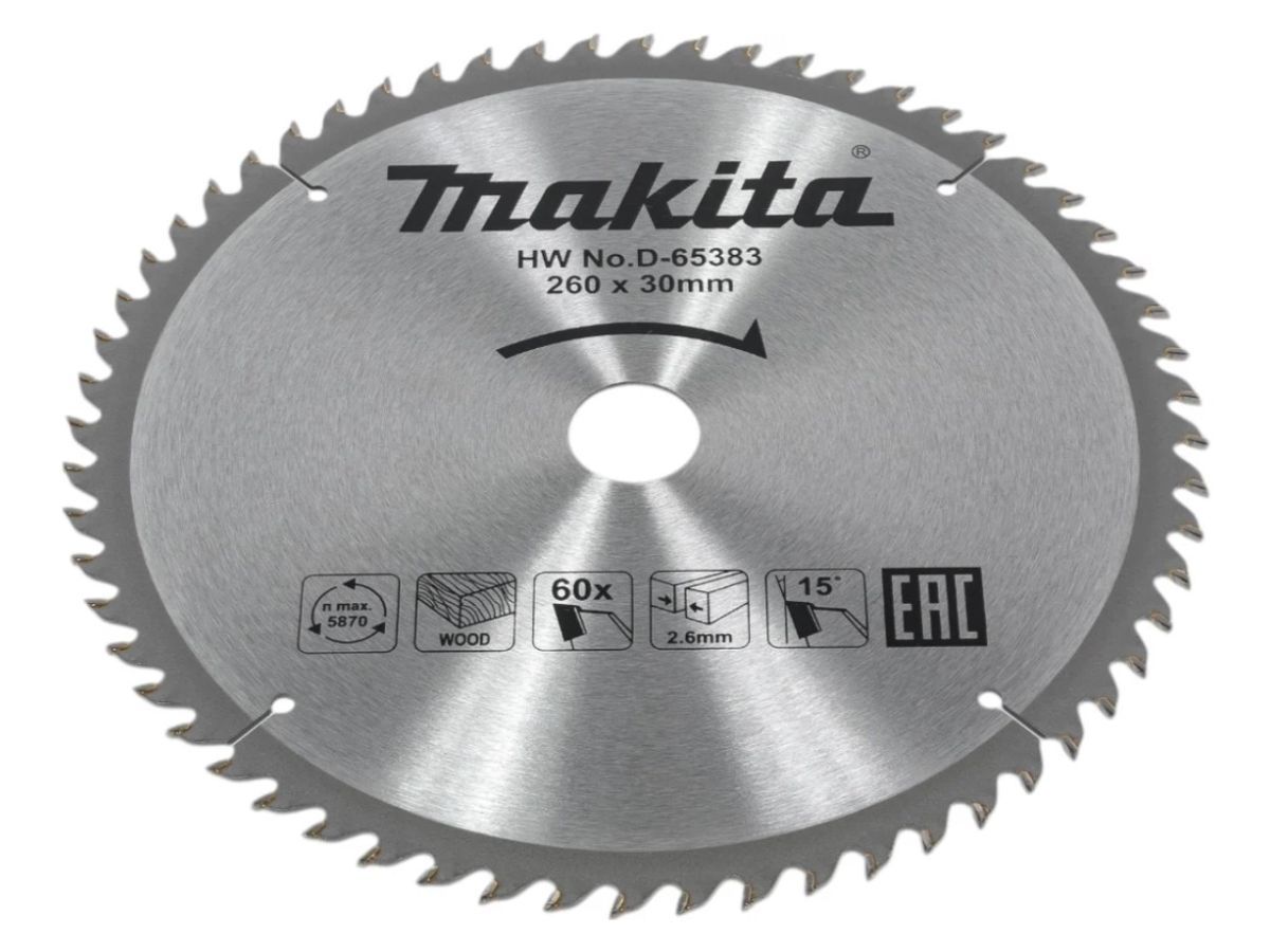 Диск пильный 260х30х2,6 мм 60 зуб. по дереву  (твердоспл. зуб) MAKITA D-65383