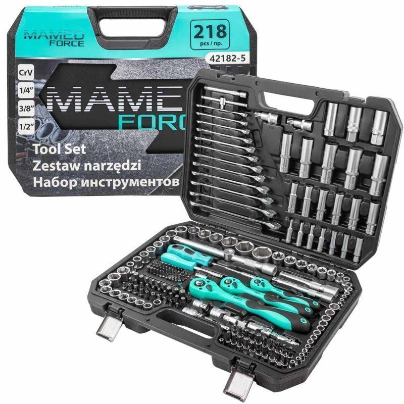 Набор инструментов 218пр. 1/4", 3/8", 1/2" (6гр.) MAMEDFORCE MF-42182-5