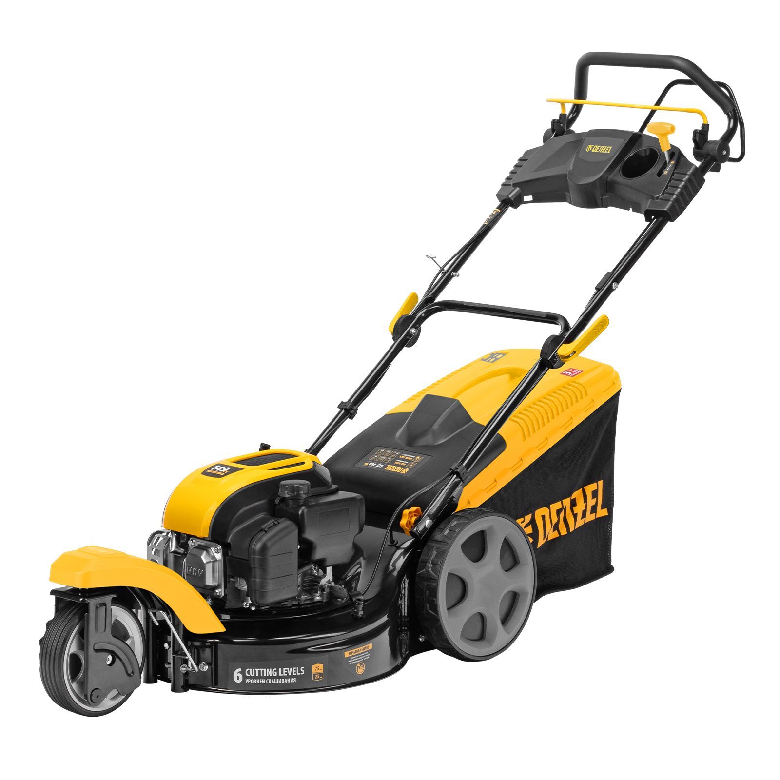 Бензиновая газонокосилка GLT-460SP-T, Trike 150 см3, 46 см, привод, панель, 60л DENZEL 58810