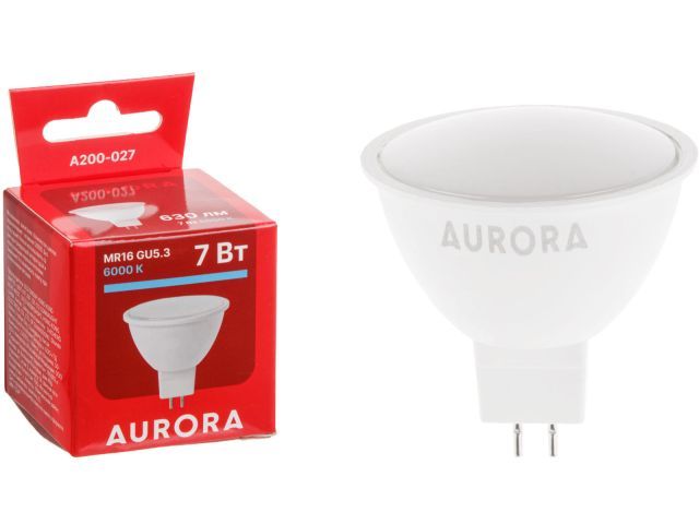 Лампа светодиодная MR16 7Вт 230В GU5.3  6000K AURORA A200-027