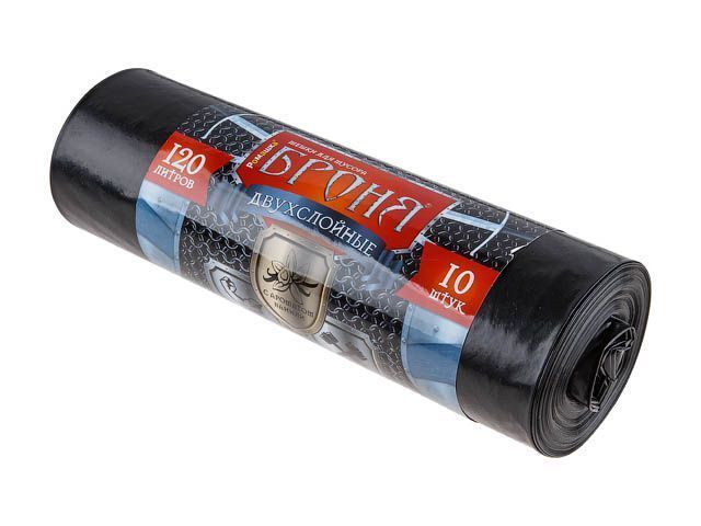 Мешки для мусора, 120 л, 10 шт, черные, "БРОНЯ" (70х110см/60мкм)  РОМАШКА ВР-0010