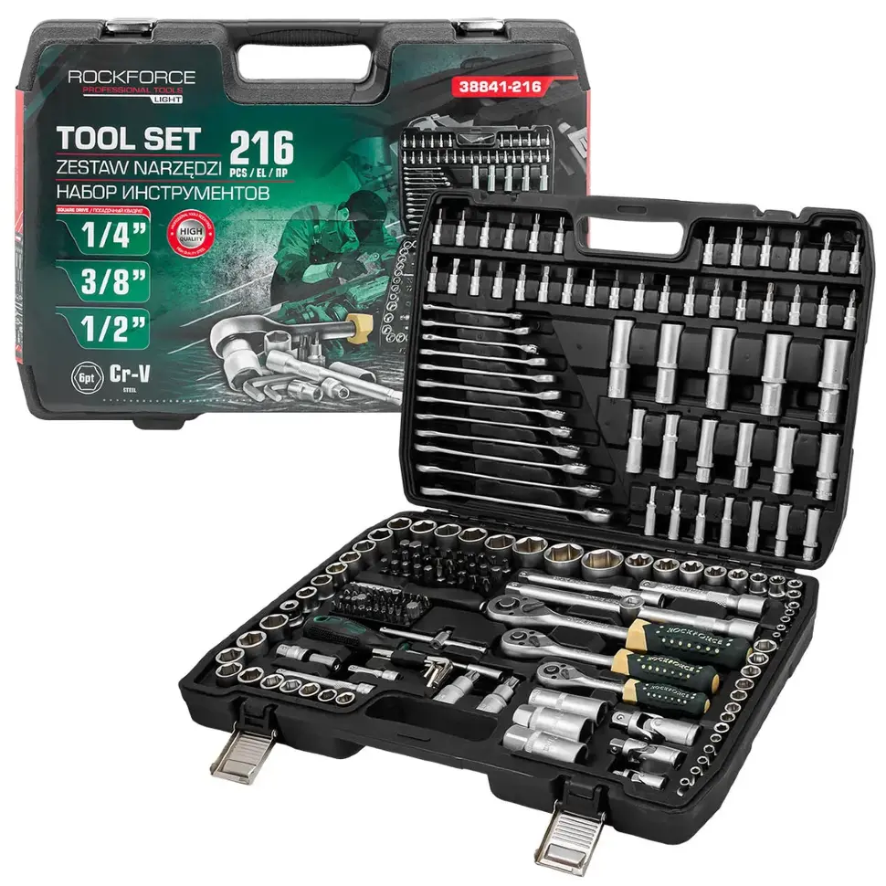Набор инструментов 216пр. 1/4", 3/8", 1/2" (6гр.) RockFORCE LIGHT ...Rock FORCE RF LIGHT-38841-216