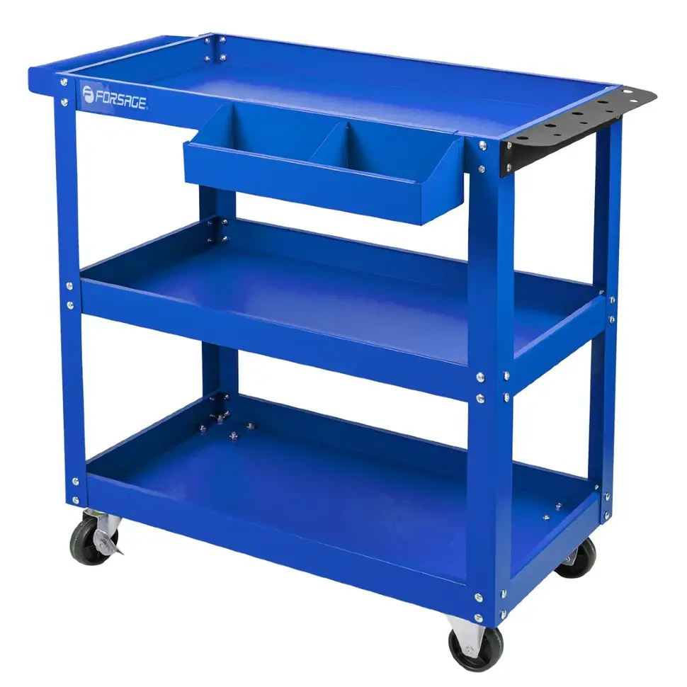Тележка инструментальная 3-х полочная с навесным лотком и держателем отверток(350х770х820мм, размеры полок-60х350х700мм) Forsage F-1141343A