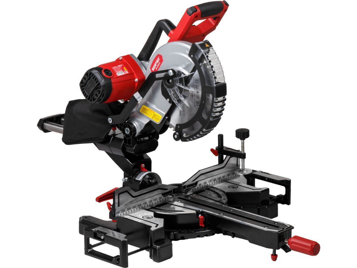 Торцовочная пила MS 2518 LO в кор. 1800 Вт, 255 мм, 5000 об, глуб. до 90 мм, шир. до 340 мм (1800 Вт, 255 мм, 0°x90°: 340x90 мм, теневая проекция линии реза, ременной привод) WORTEX 2329001