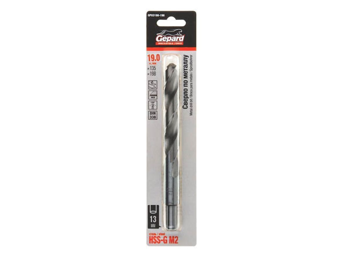 Сверло по металлу ц/x 19.0x135x198 mm HSS-G GEPARD GP03190-198