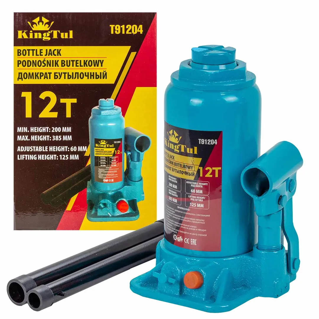 Домкрат бутылочный 12т (h min 200мм, h max 385мм) KINGTUL KT-T91204