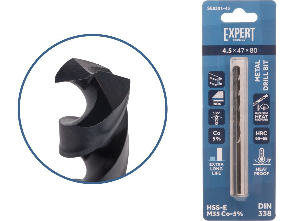Сверло по металлу ц/х 4.5х47х80 мм HSS-Co Black EXPERT (кобальт 5%) STARTUL SE8301-45