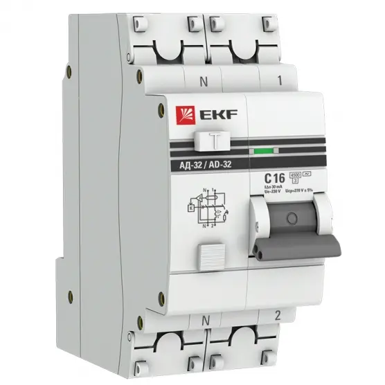 АД-32 1P+N 16А (С) 30мА тип (АС) эл. 4,5кА PROxima EKF DA32-16-30-pro