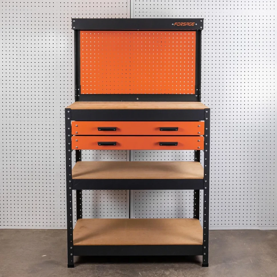 Верстак металлический 800х400х1400мм с двумя выдвижными полками ,пр-во Беларусь Forsage F-WT00304