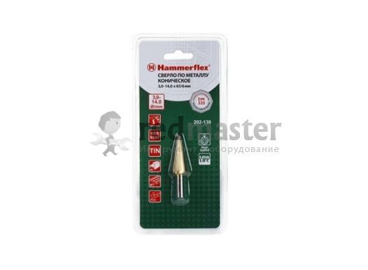 Сверло Flex 202-130 DR MT CON 3-14мм*65/6мм металл, КОНИЧЕСКОЕ, DIN338, HSS M2, TIN Hammer 203-164
