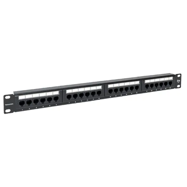 Патч-панель TERACOM 19'' Cat.5E 1U неэкранированная UTP 24 порта RJ-45 110 IDC EKF TRC-PPNL-5EUTP-1U24