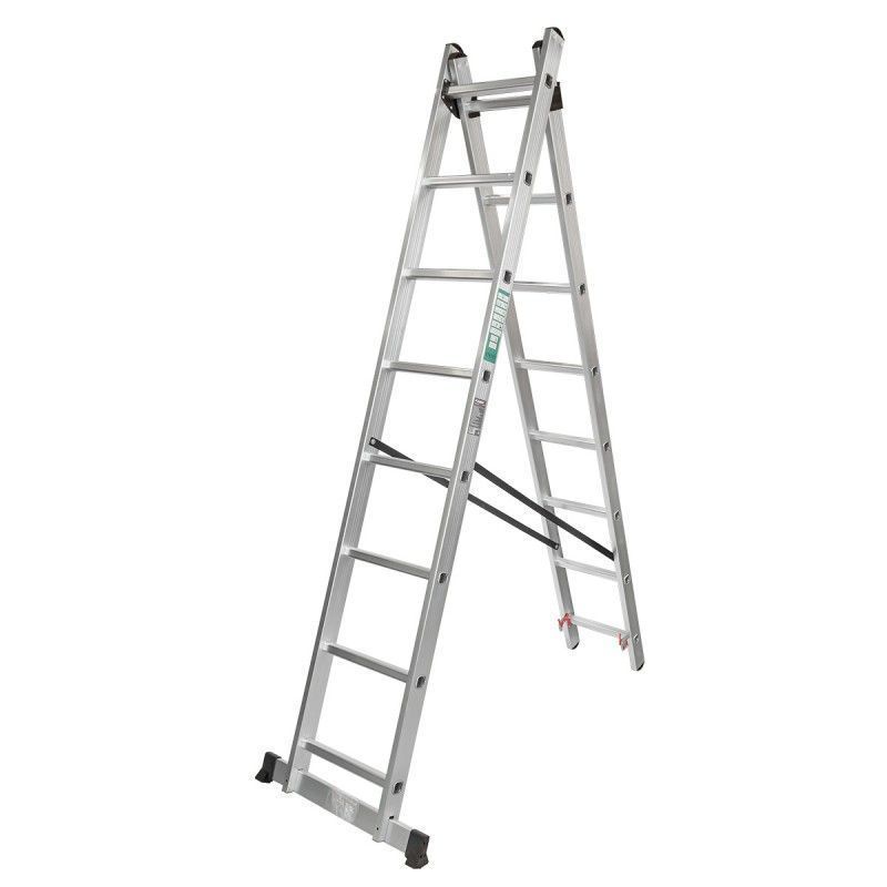 Лестница комб. двухсекционная (2х8 ступенек, до 150кг, вес 7.2кг) FORCEKRAFT BL-E208