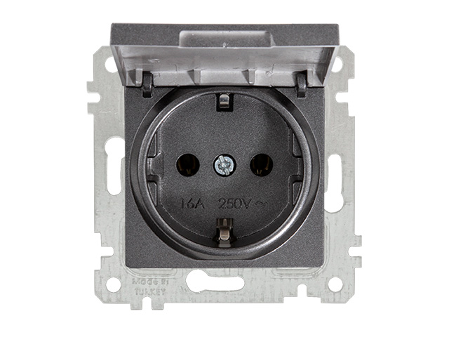 Розетка одноместная скрытая, без рамки, с заземляющим контактом, с крышкой, RITA MUTLUSAN 2200 610 0295