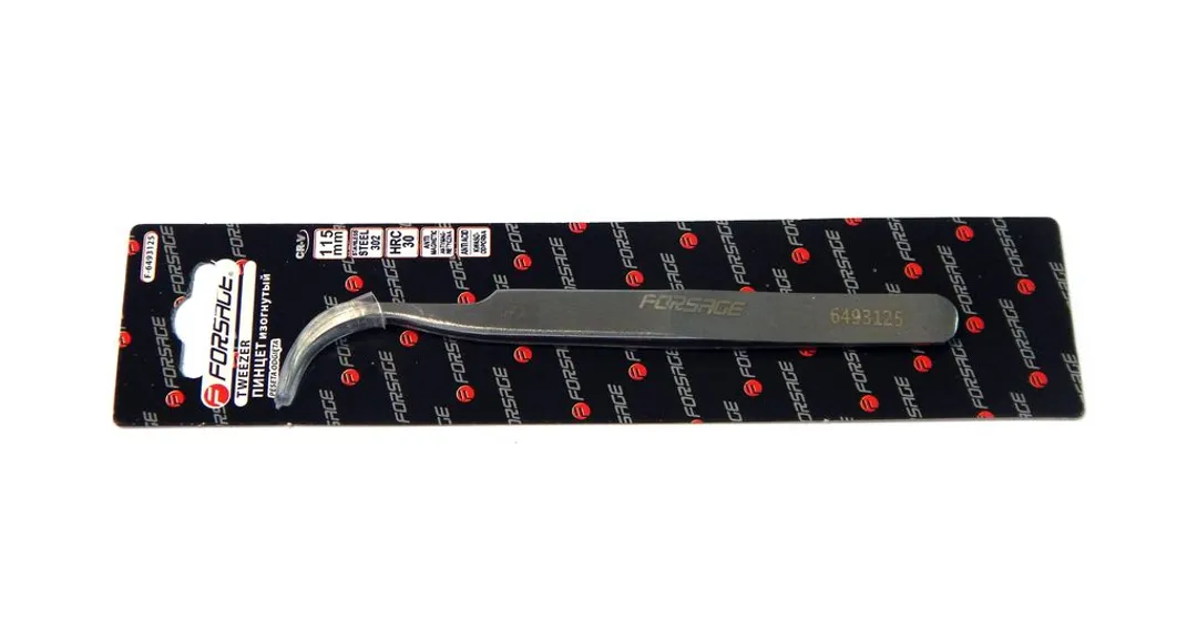 Пинцет изогнутый антимагнитный (L-115мм, steel 302, HRC40), в блистере  ...Forsage F-6493125