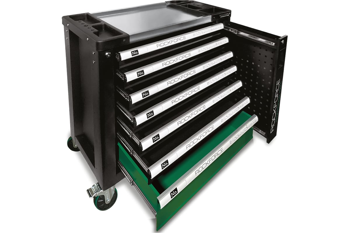 Тележка инструментальная 7-ми полочная с набором инструментов 172пр. и дополнительной боковой секцией  RockFORCE RF-55306