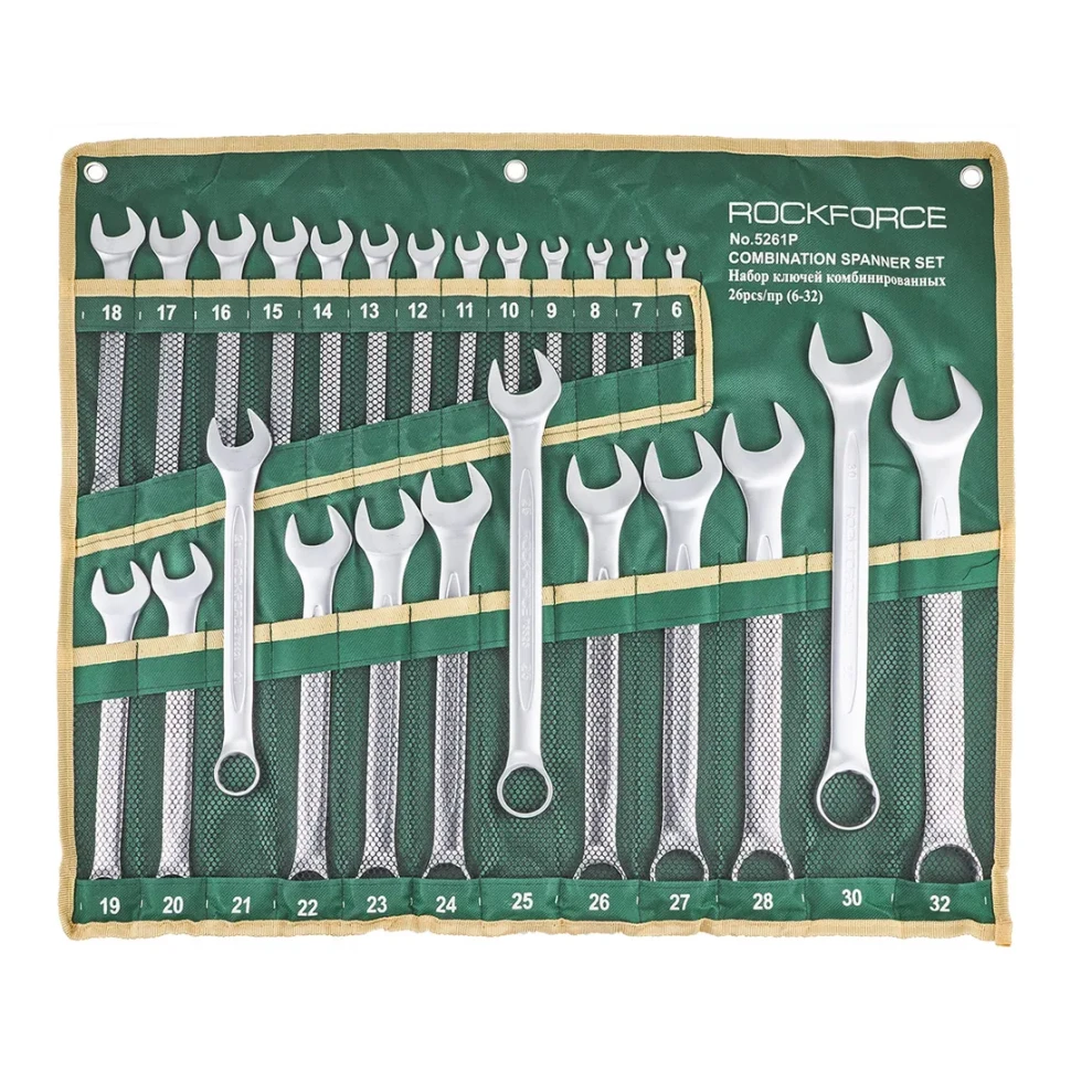 Ключи комбинированные (6-28, 30, 32мм) и ключ рожковый 36х41мм, набор 26пр. RockFORCE RF-5261P+1