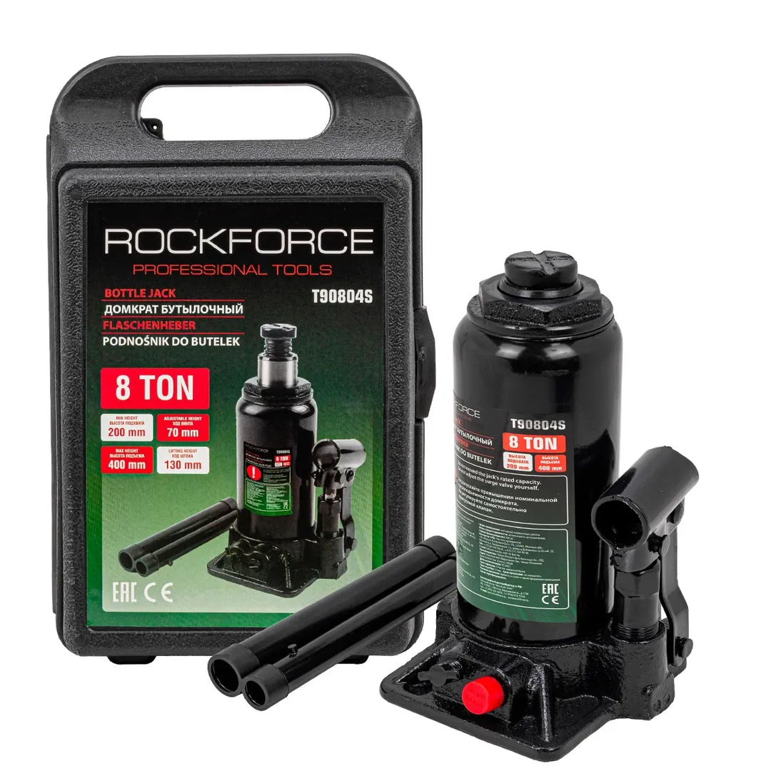Домкрат бутылочный 8т (h min 200мм, h max 400мм) в кейсе RockFORCE RF-T90804-S