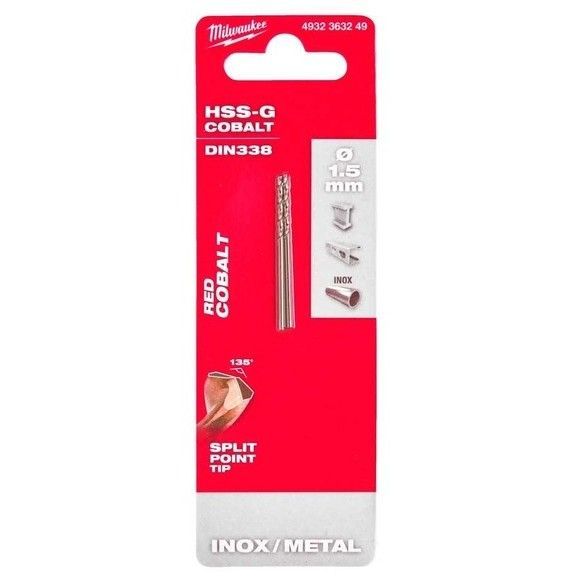Сверло по металлу HSS-G Cobalt 1,5 х 40 мм (2 шт) MILWAUKEE Milwaukee 4932363249
