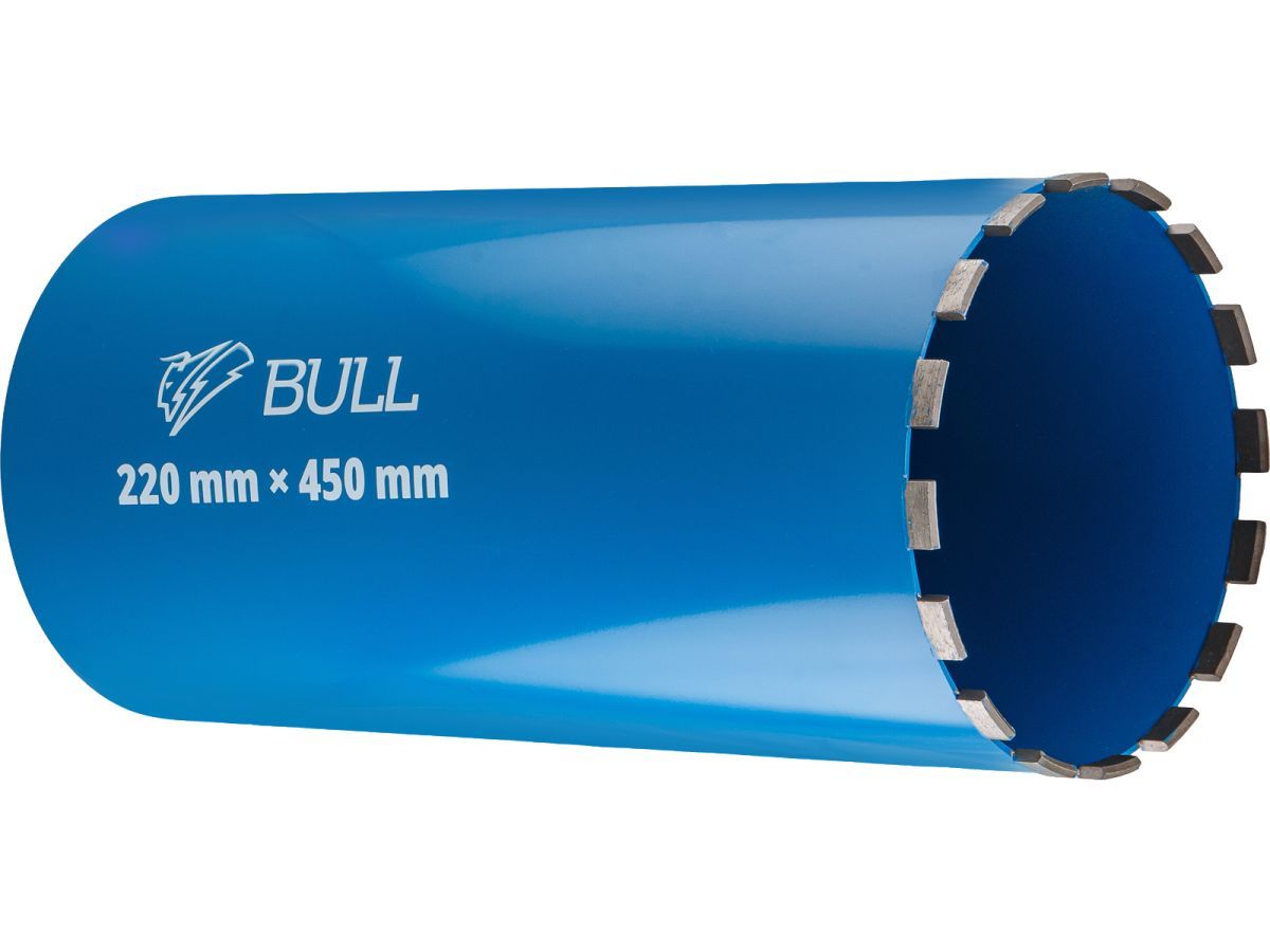 Коронка алмазная d 220мм железобетон, L450мм, 1 1/4", мокрое сверление BULL 2329251