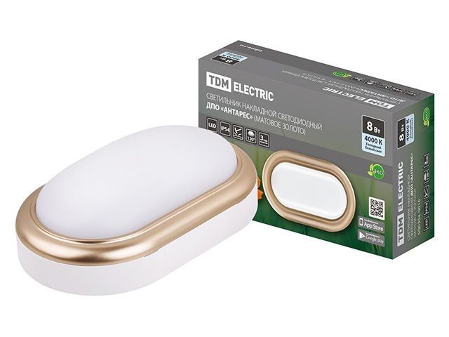 Светильник накладной LED ДПО "Антарес" 8Вт 4000К овал 168*100*58 мм мат.золото IP54 (пылеб...TDM SQ0354-0016