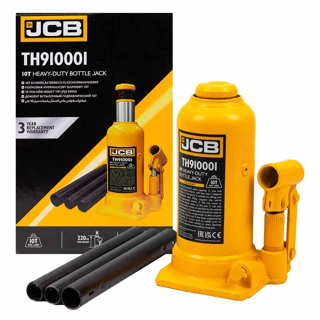 Домкрат бутылочный 10т (h min 220мм, h max 488мм) JCB JCB-TH910001