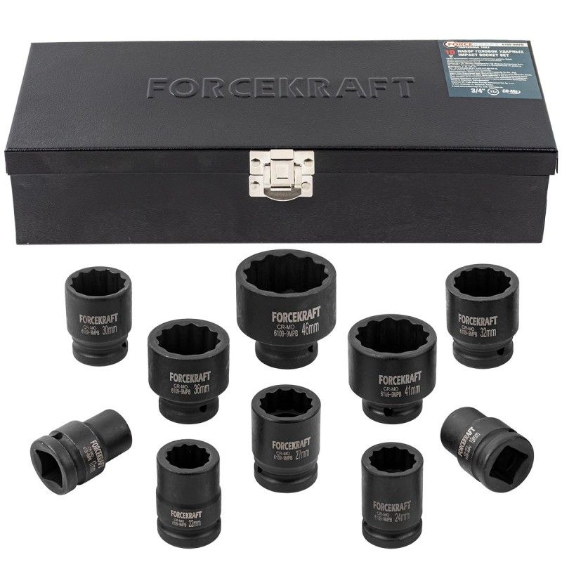 Набор головок ударных 3/4" 10пр. 12гр. (17-46мм) FORCEKRAFT FK-6109-9MPB