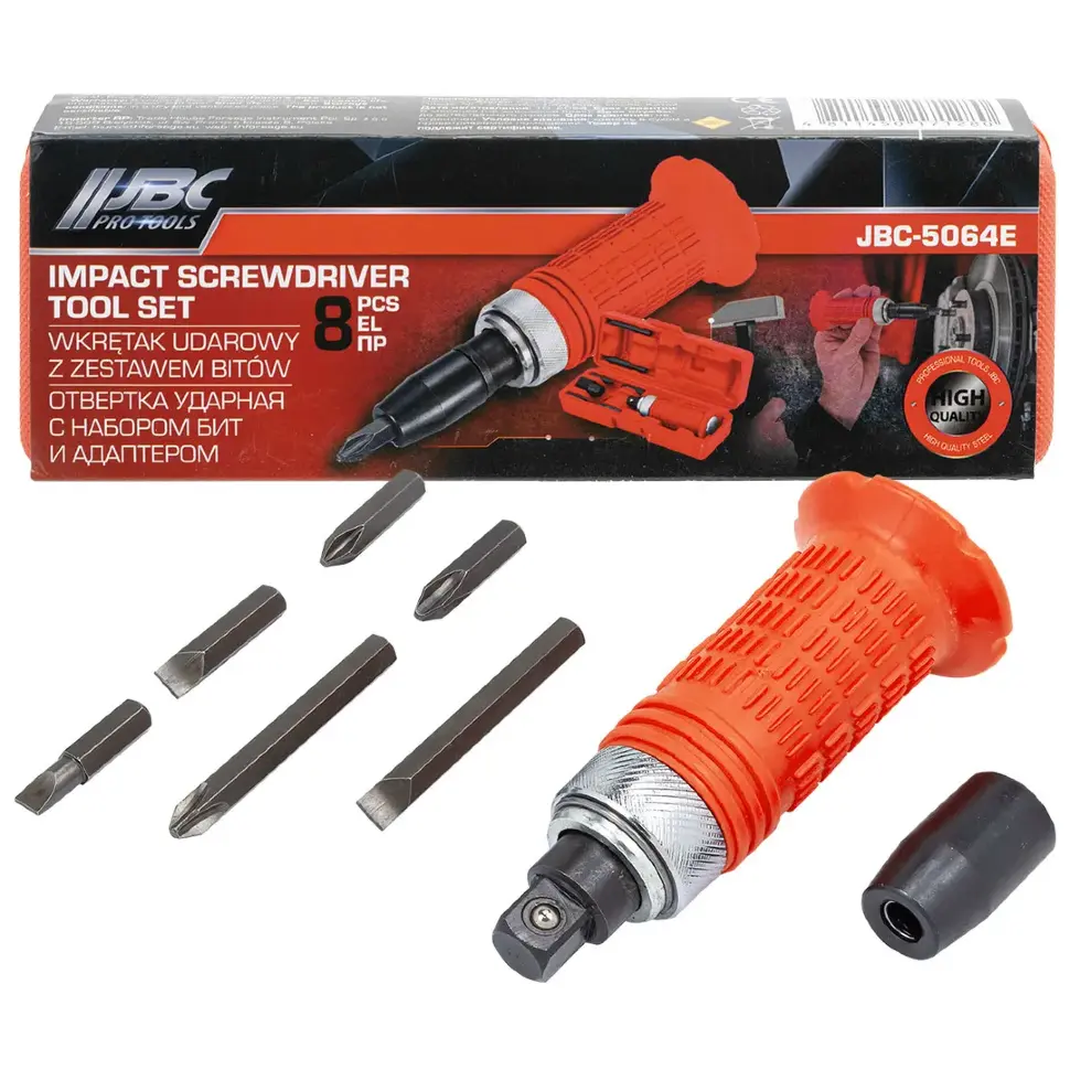 Отвертка ударная с набором бит и адаптером 8пр. JBC JBC-5064E