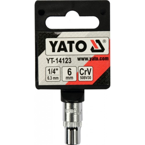 Головка торцевая 1/4" 6гр.  6mm L25mm CrV на держателе  YATO YT-14123