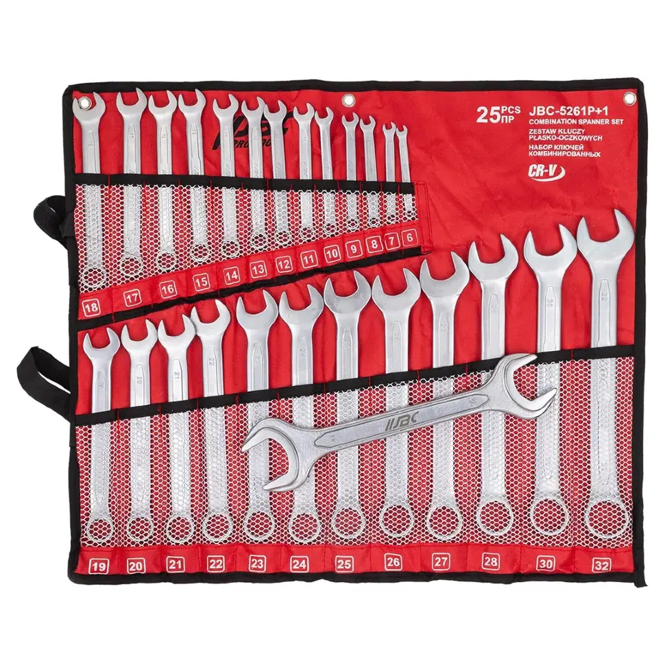 Набор ключей комбинированных 25+1пр.(6-28, 30, 32мм+ключ рожковый 36х41мм)на полотне JBC JBC-5261P+1