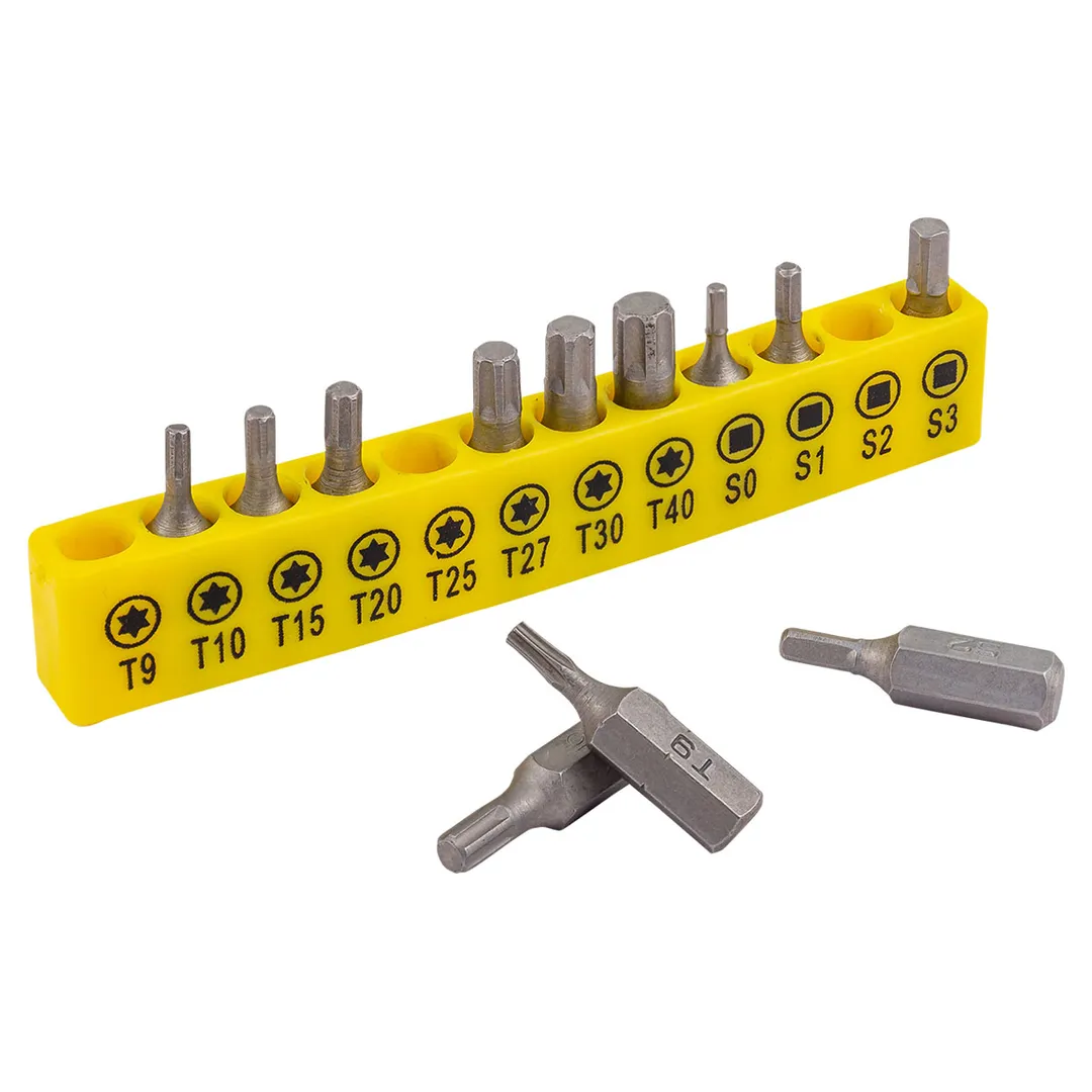 Набор бит 12пр.25мм, 1/4, TORX T-9,10,15,20,25,27,30,40 S-0,1,2,3.  WMC TOOLS WMC-21012B