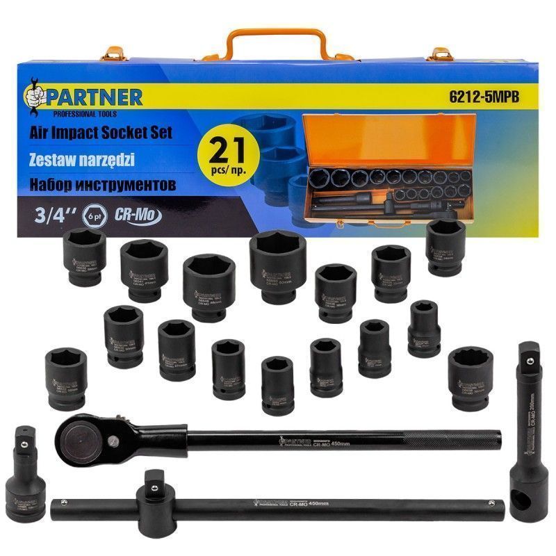 Набор инструментов ударных 21пр. 3/4" 6гр. (17-50мм) Partner PA-6212-5MPB