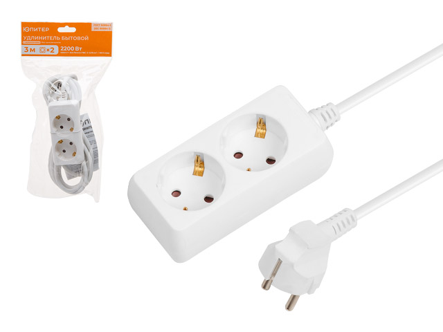 Удлинитель 3м (2 роз., 2.2кВт, с/з, ПВС 3х0.75) ЮПИТЕР JP8102-21