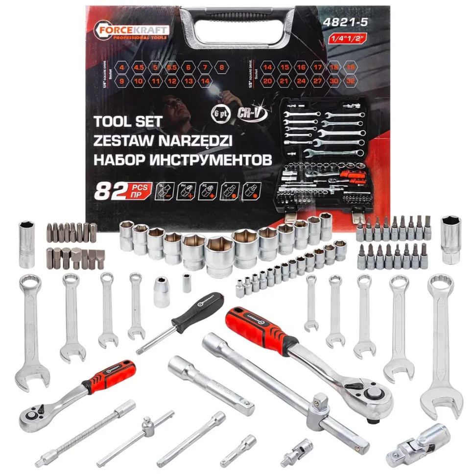 Набор инструментов 82пр. 1/2",1/4" (6гр.)(4-32мм) Profi FORCEKRAFT FK-4821-5