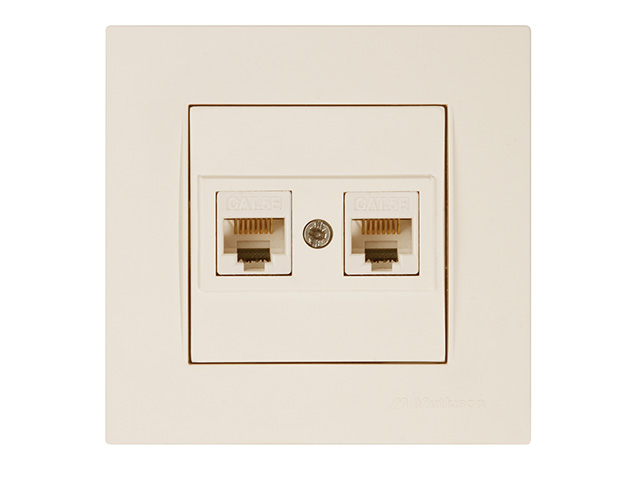 Розетка компьютерная 2xRJ45, Cat5e, скрытая, кремовая, RITA,  MUTLUSAN 2220 138 0102