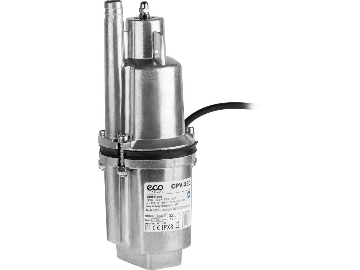 Насос вибрационный CPV-330 (330Вт, 1300 л/ч, с питающ. пров. 10м 3х0,75 mm2, верх.забор воды, аналог насоса Ручеек) ECO EC4213-1