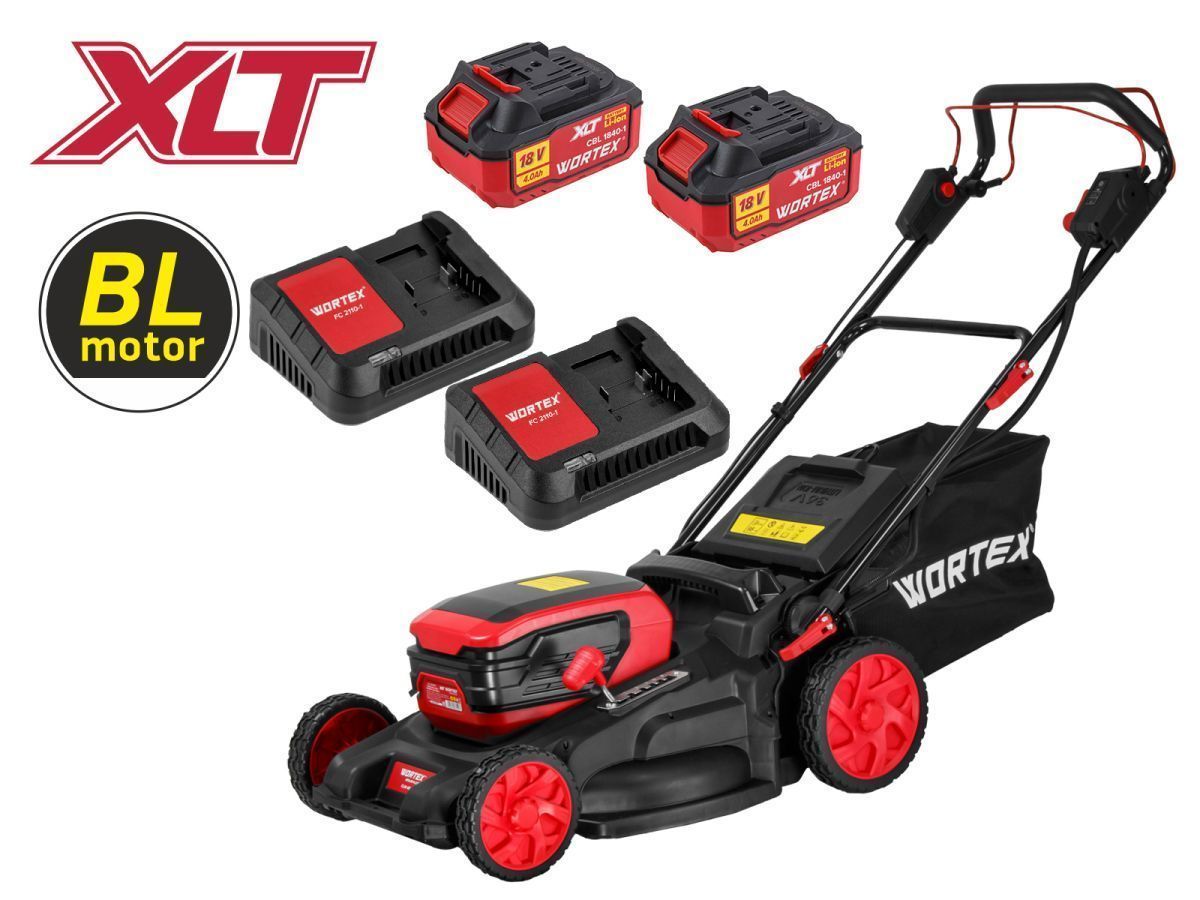 Газонокосилка аккум. CLM 4536-4 в кор. XLT SET БЕСЩЁТ.ДВИГ., САМОХОД., 18В+18В, 2х4Ач, компл. (КОМПЛ. 2х4 Ач акб, 510 мм, выс. 38-97 мм, дека пластик, травосборник 60 л, мульчир-е, бок.выбр.) WORTEX 2334160K1