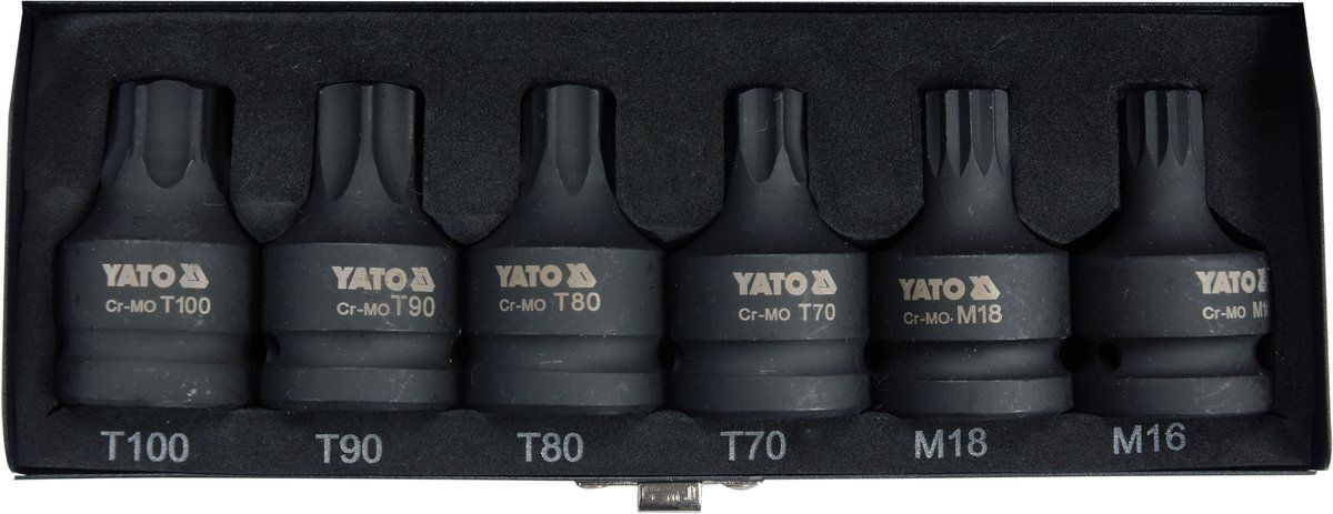 Головки-Насадки ударные 3/4" TORX/SPLINE M16, M18, T70, T80, T90, T100 (набор 6пр) YATO YT-10653
