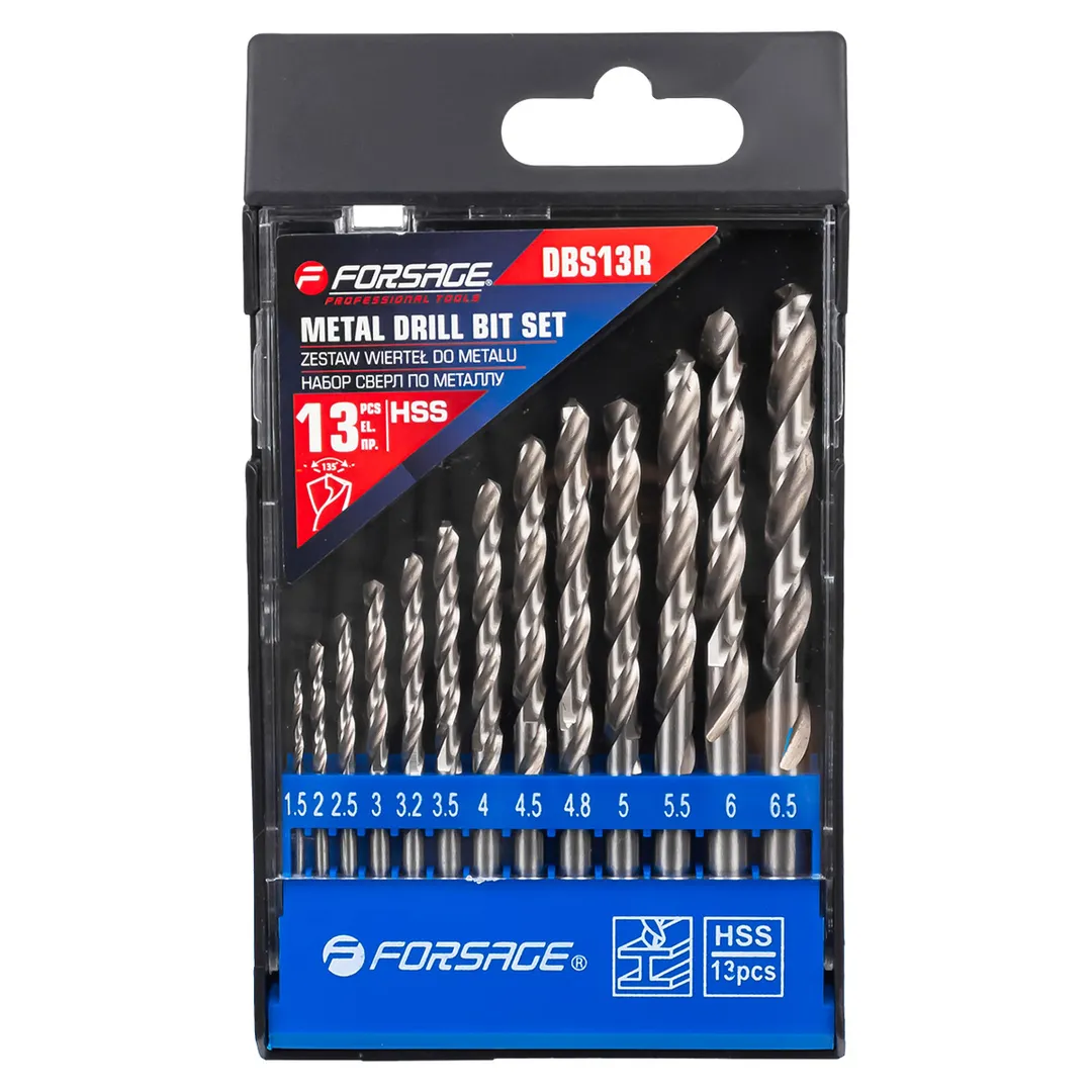 Сверла по металлу, набор 13пр. 1.5-6.5мм  Forsage F-DBS13R