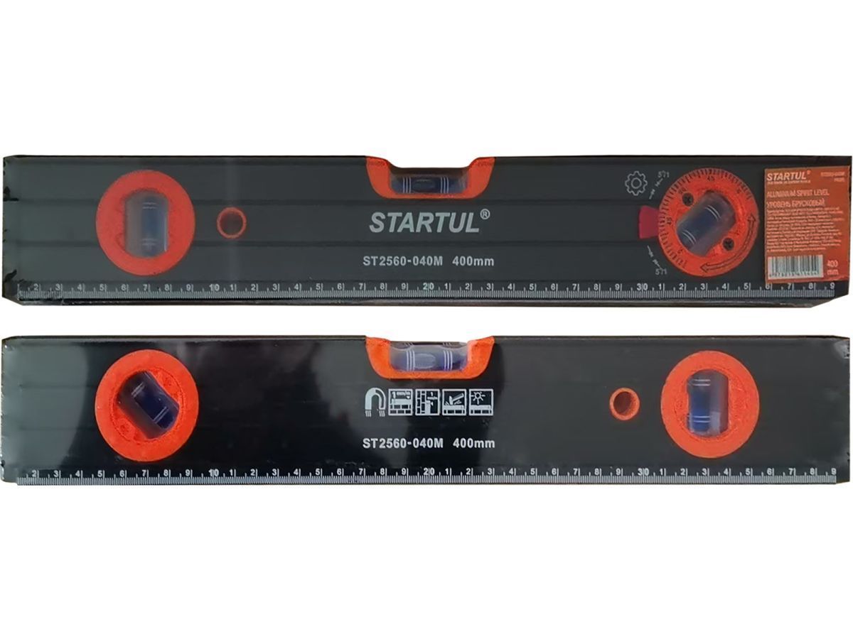 Уровень 400мм магнитный  PROFI (ST2560-040M) (Фрезерованная поверность, усиленные магнитные свойства, 1 поворотный глазок, линейка на корпусе) STARTUL ST2560-040M