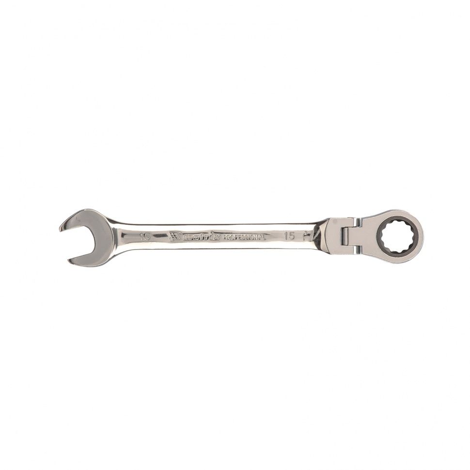 Ключ комбинированный трещоточный, 15 mm, CrV, шарнирный, зерк.хром  ...Matrix 14828
