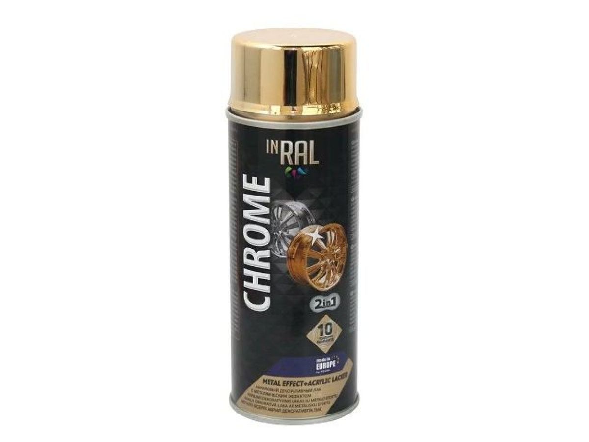 Лак декоративный акриловый золотой CHROME METAL EFFECT+ 400мл, INRAL 26-7-1-001